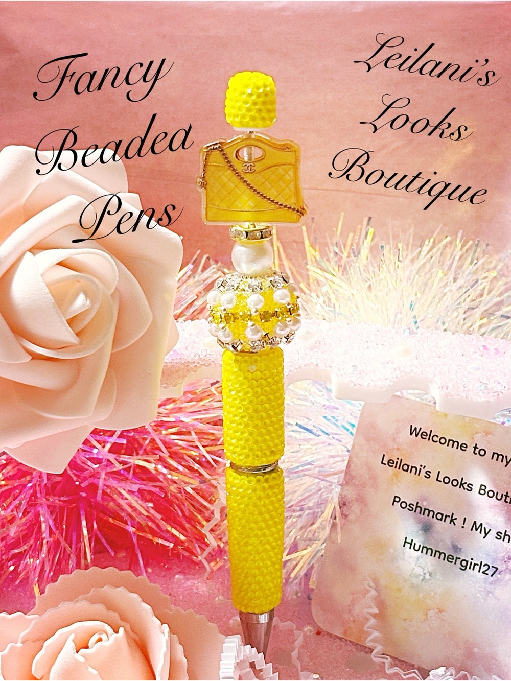 Fancy beaded Pen/gifts/yellow purse/yellow beads/girly